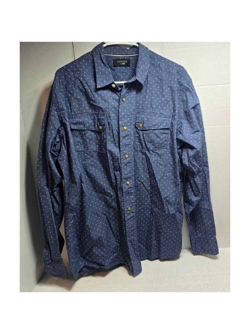 Men's Crafted by Lee Blue White Polka Dot Casual Button Down Shirt L